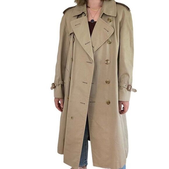 Vintage Mens Burberry Tan Khaki Beige Nova Check Long Trench Rain Coat 50 Short - Picture 7 of 12